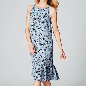 J.Jill Wearever Blue Floral Halter Midi Dress Ruffle Flounce Hem Large Petite